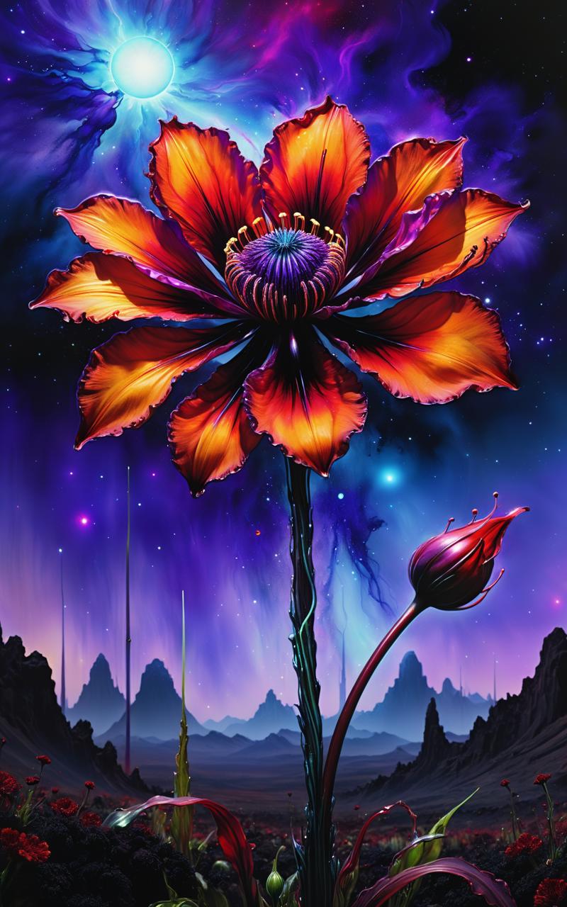 04434-2161970695-Illustration, sci-fi concept art, realistic art, drawn with alcohol inks, depicting a fantastic flower, with red glowing petals,.png